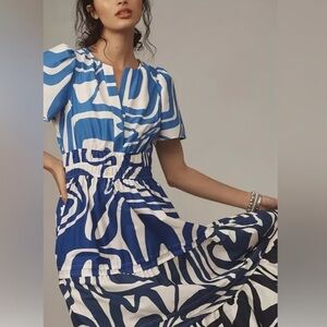 Anthropologie The Somerset Blue Shades Abstract Maxi Dress Sz XL